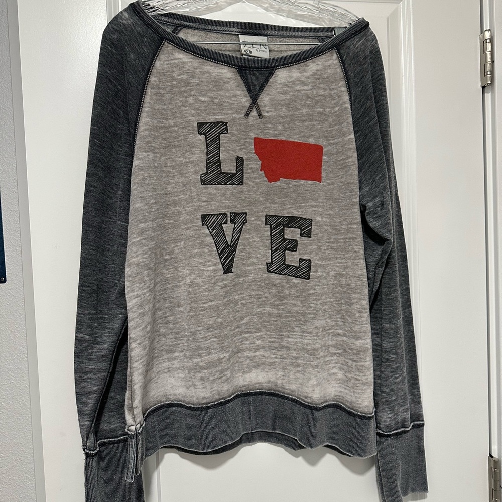 J. America Zen Montana Love Print Gray Sweater